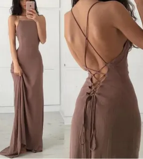 Alluring Spaghetti Straps Sheath Prom Dresses With Sweep Train Party Dress Wholesale