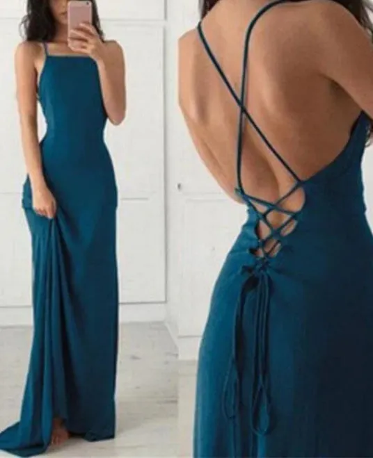 Alluring Spaghetti Straps Sheath Prom Dresses With Sweep Train Party Dress Wholesale