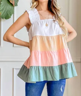 And The Why - Color Block Ruffle Straps Tank Top