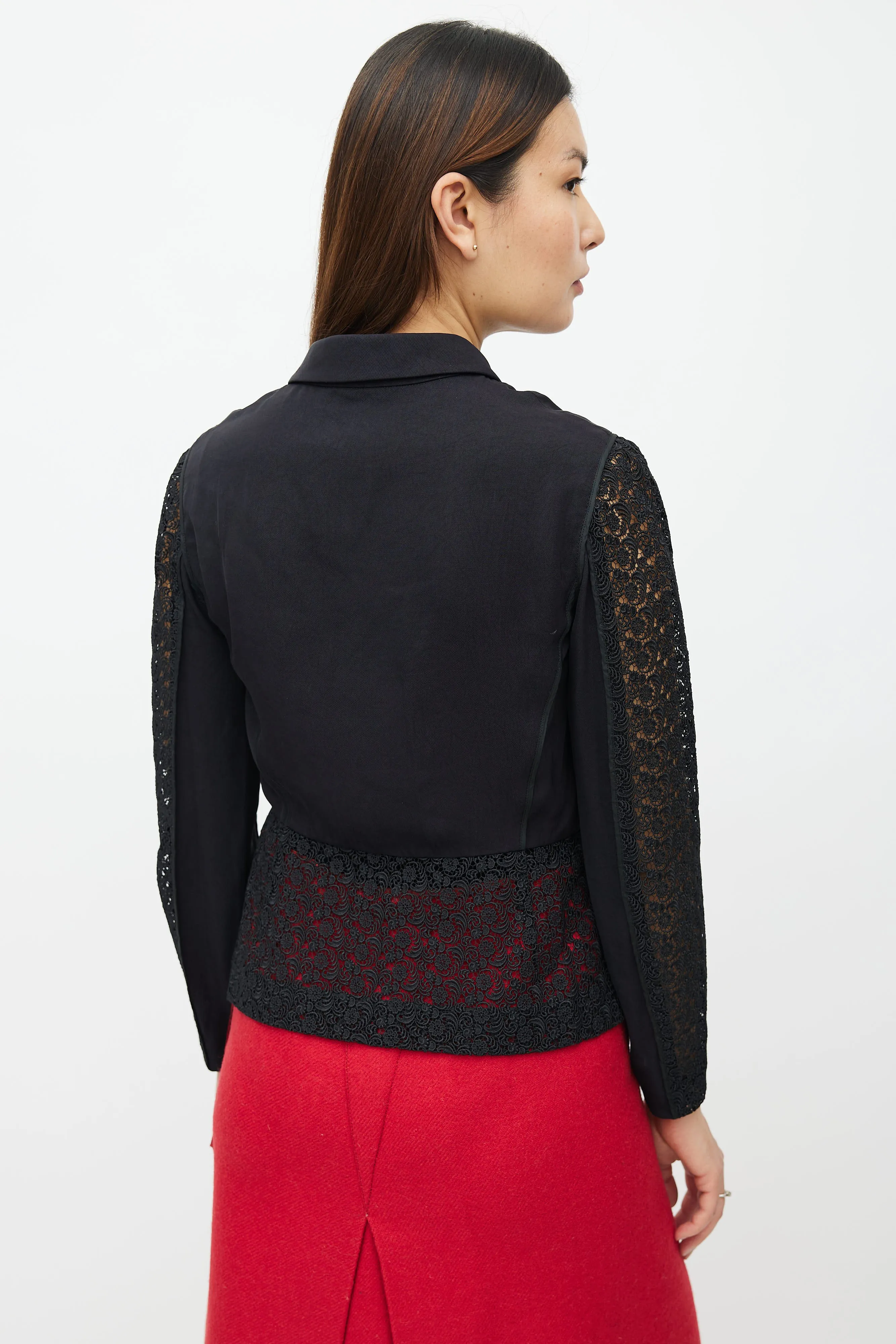 Black Floral Lace Peplum Shirt