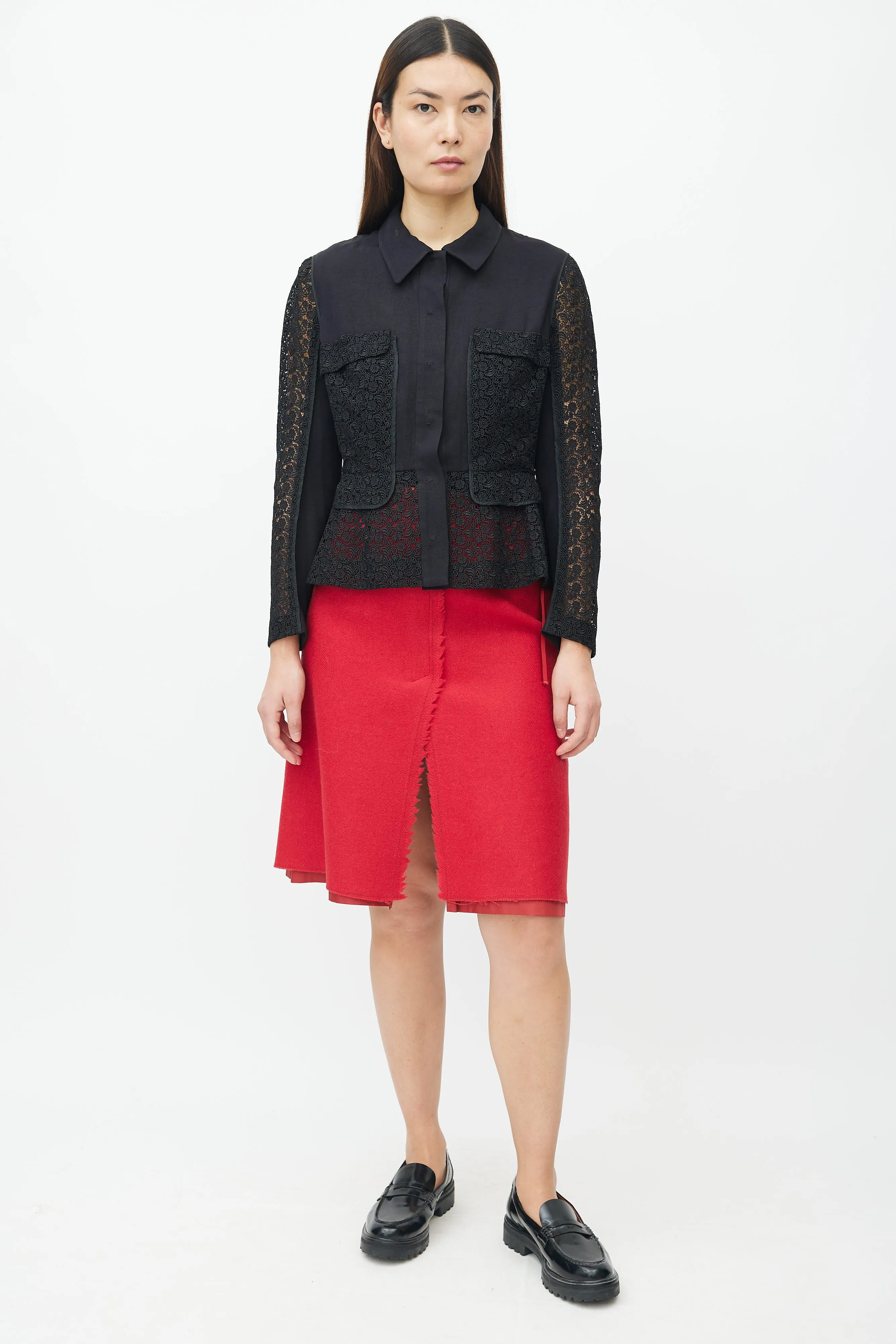 Black Floral Lace Peplum Shirt