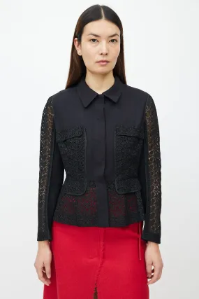 Black Floral Lace Peplum Shirt
