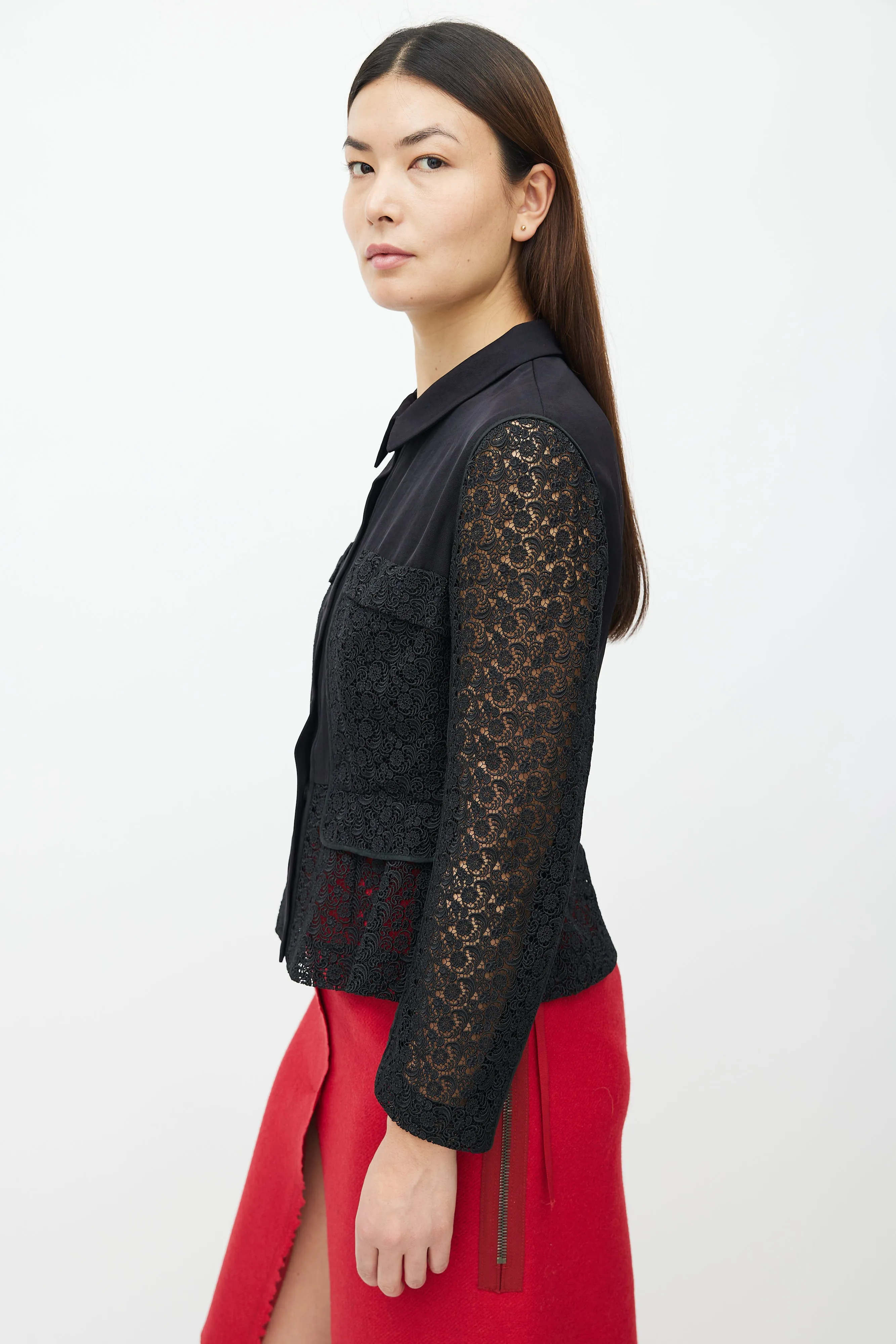 Black Floral Lace Peplum Shirt