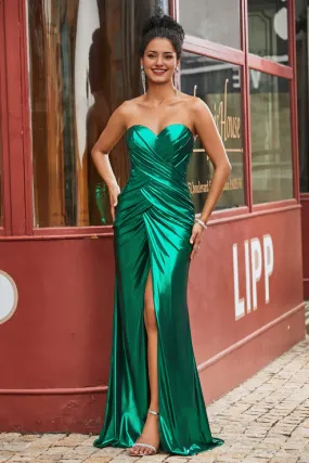 Elegant Sweetheart Prom Dresses Pleated Sheath Gown With Slit