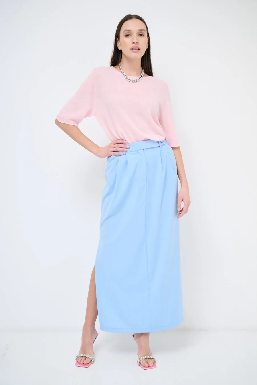 High-waisted pencil skirt with side slit wholesale