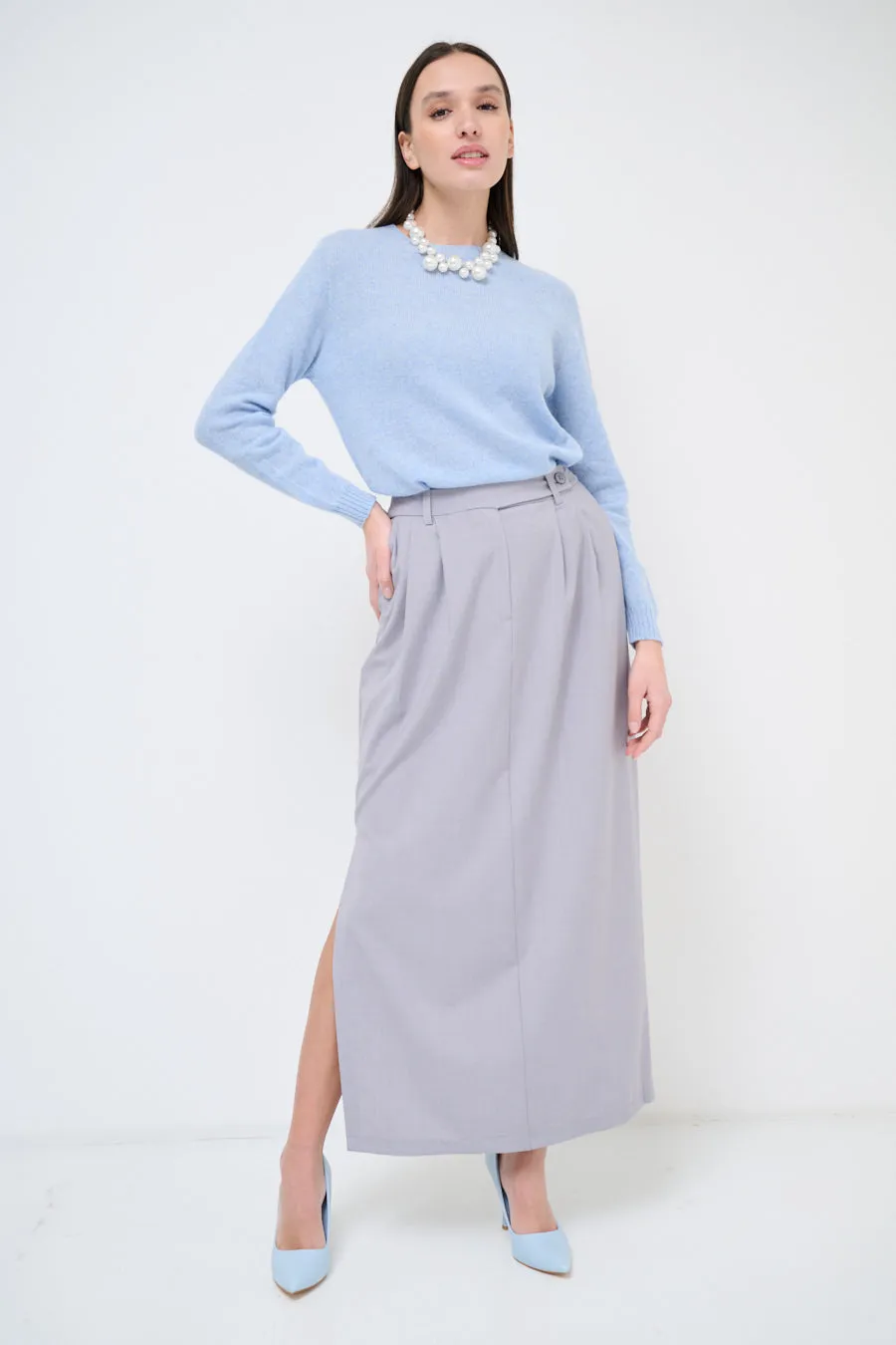 High-waisted pencil skirt with side slit wholesale