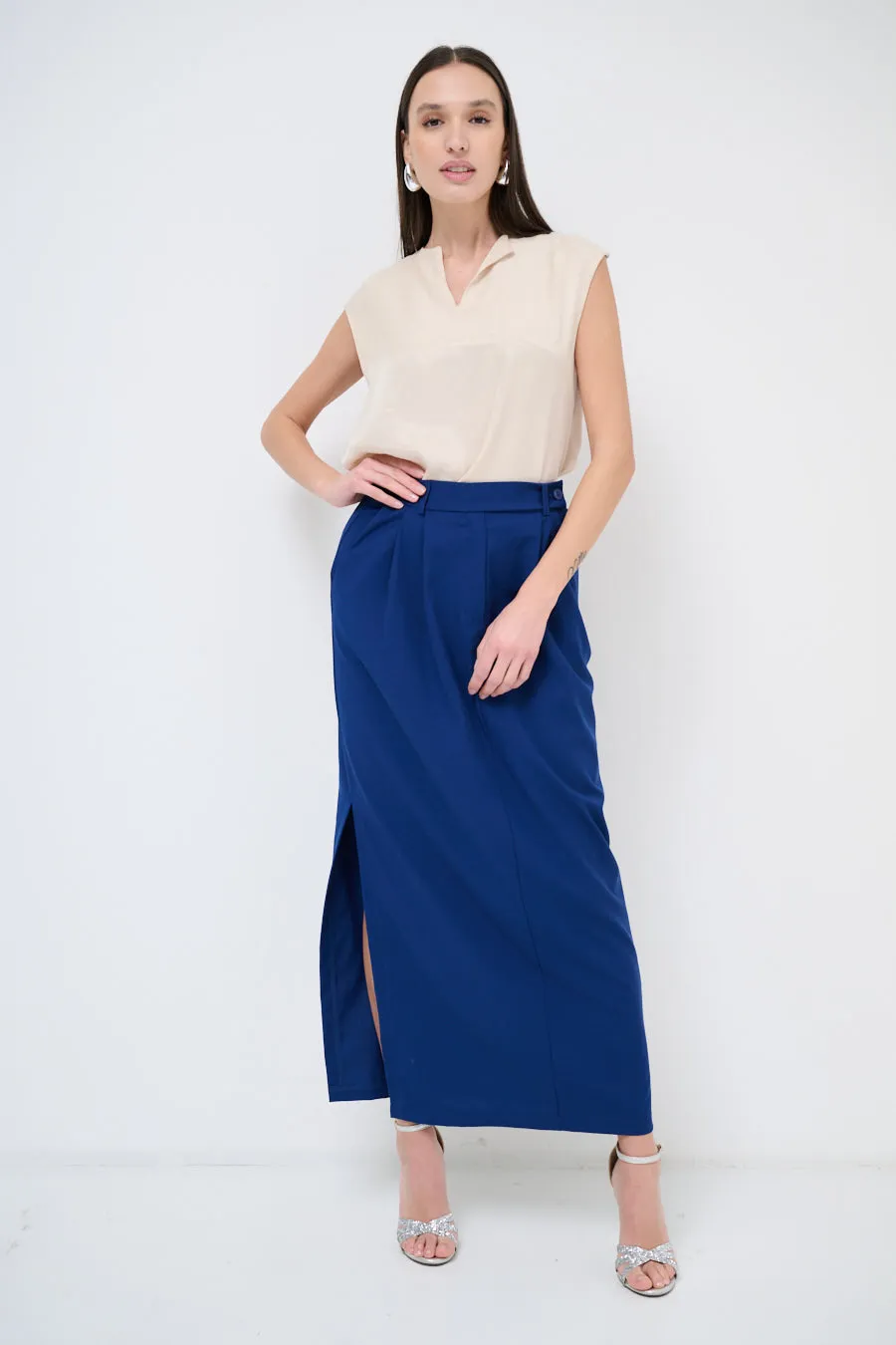 High-waisted pencil skirt with side slit wholesale