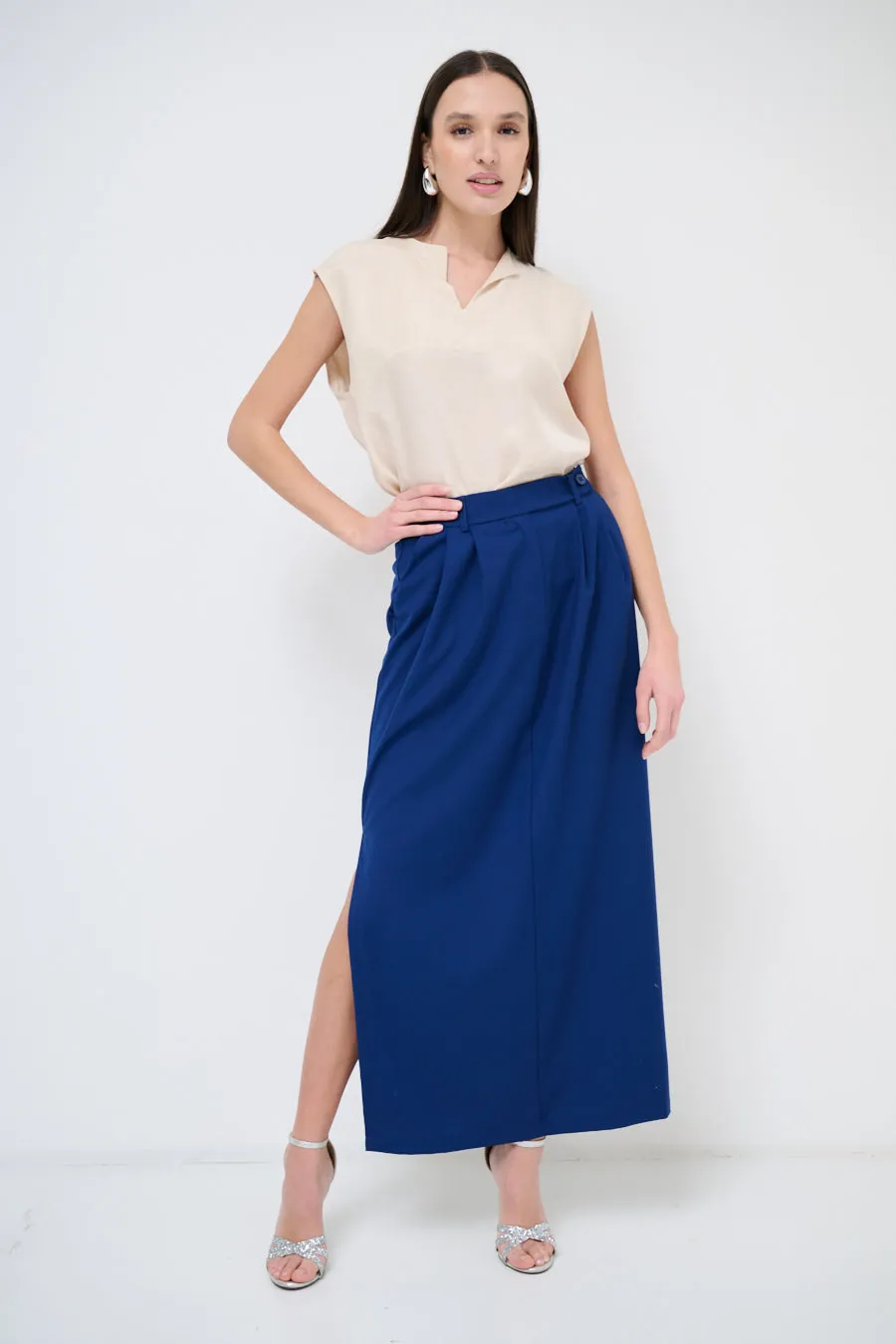 High-waisted pencil skirt with side slit wholesale