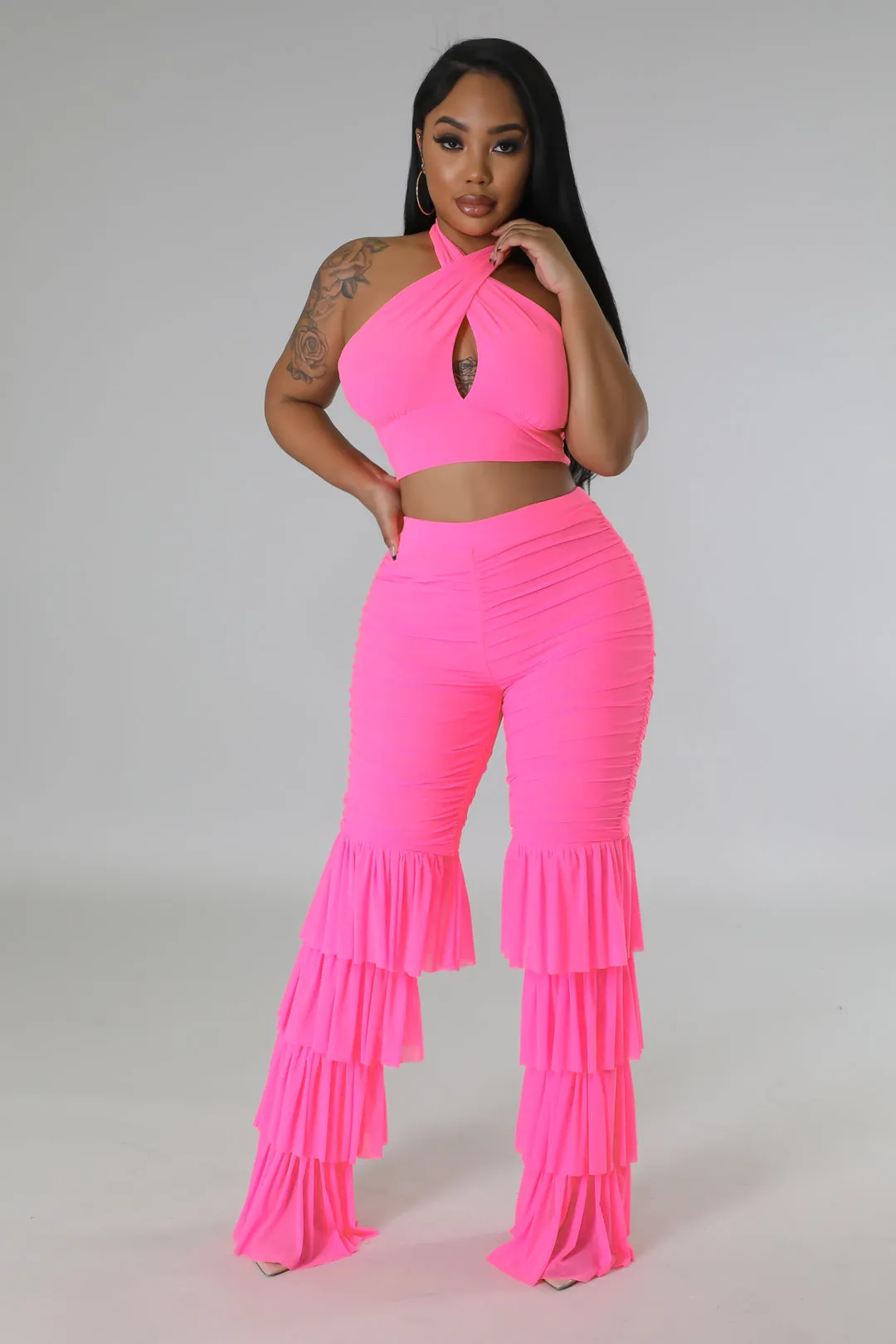 "I Win, You Lose" Wrap Around Top & High Waisted Ruched Pants Set.