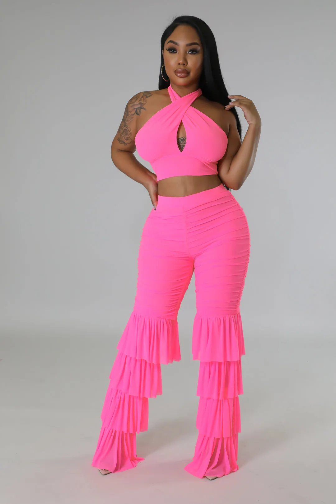 "I Win, You Lose" Wrap Around Top & High Waisted Ruched Pants Set.