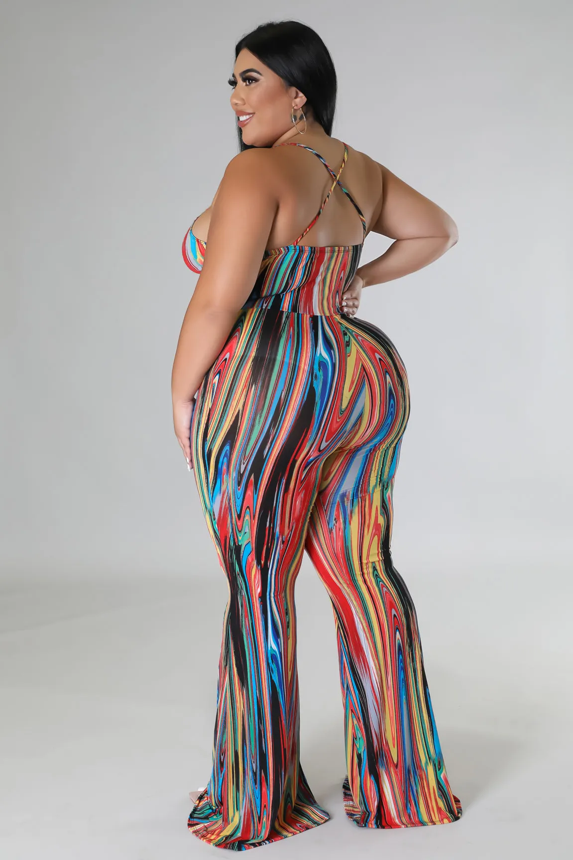 "Proceed With Caution" Plus Size Printed Strap Shoulder Jumpsuit.