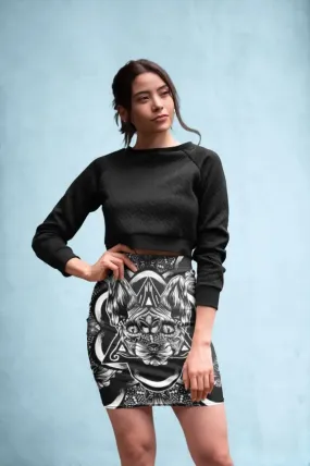 SPHYNX PATTERN BW Pencil Skirt