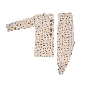 Top   Bottoms Set - Blue & Brown Floral