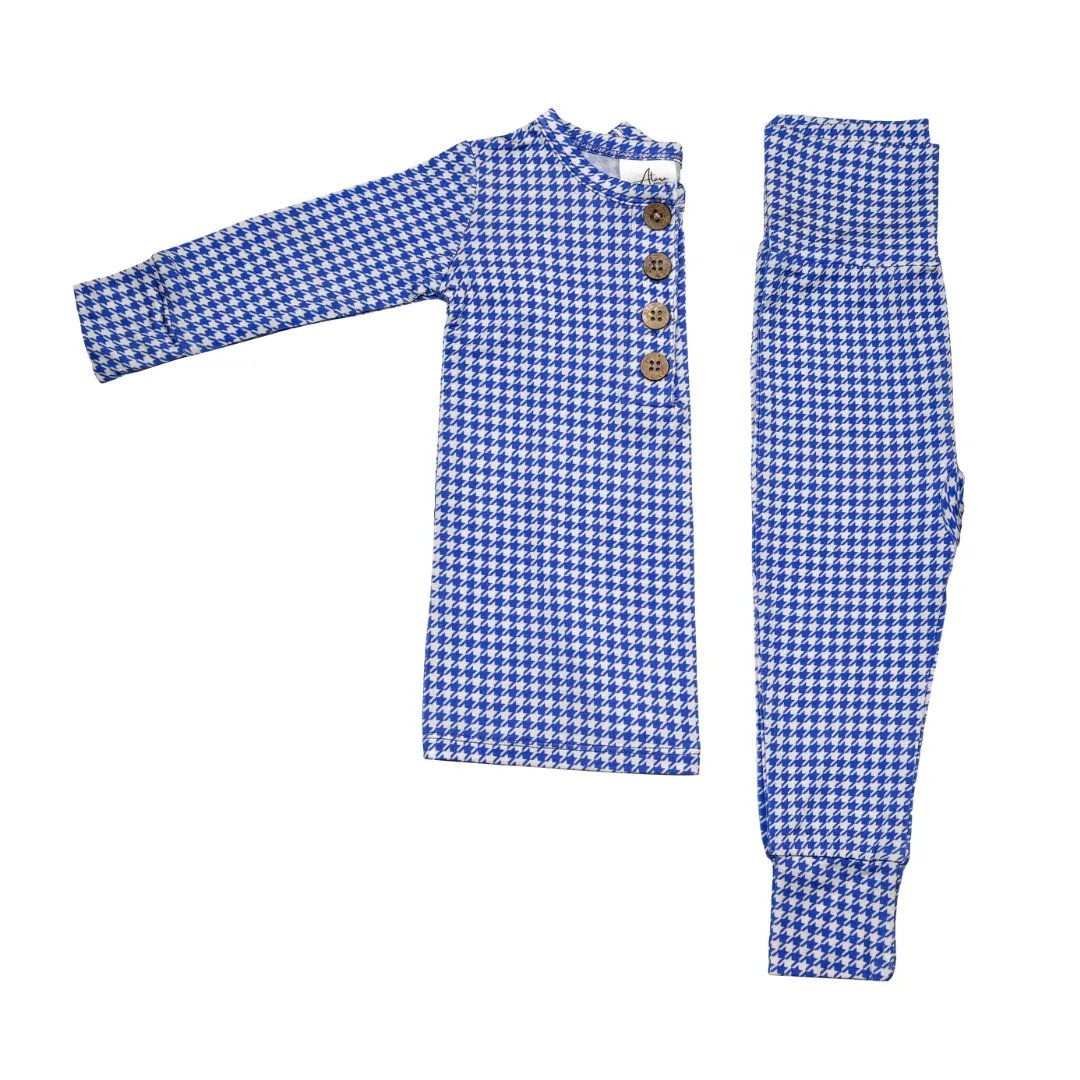 Top   Bottoms Set - Blue Houndstooth